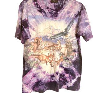 Chapman Graphics Vintage Tie Dye T-Shirt Forest Woodland Animals sz L Eagle Deer